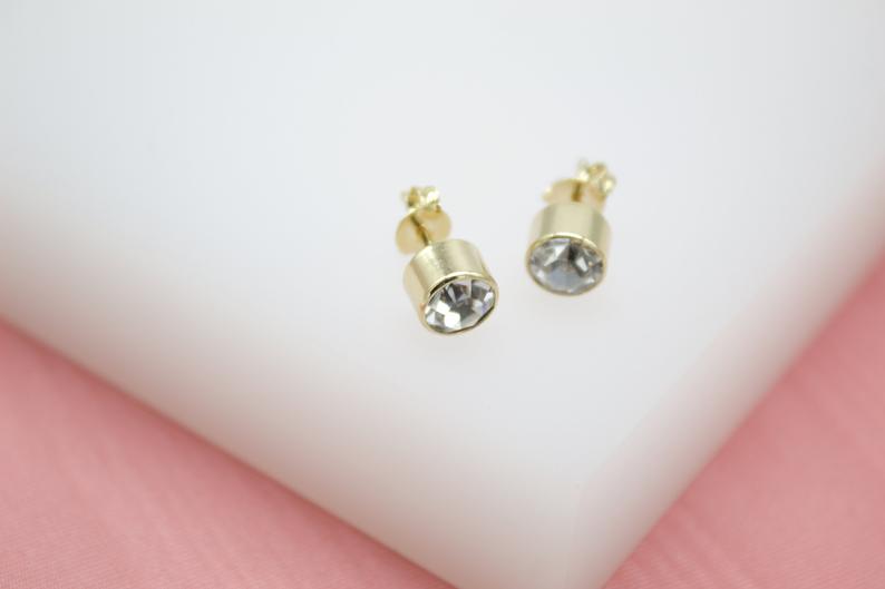 18K Gold Filled Stud Earrings With CZ Cubic Zirconia Stone