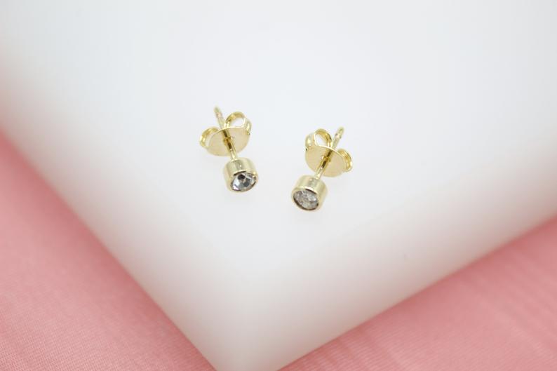 18K Gold Filled Stud Earrings With CZ Cubic Zirconia Stone