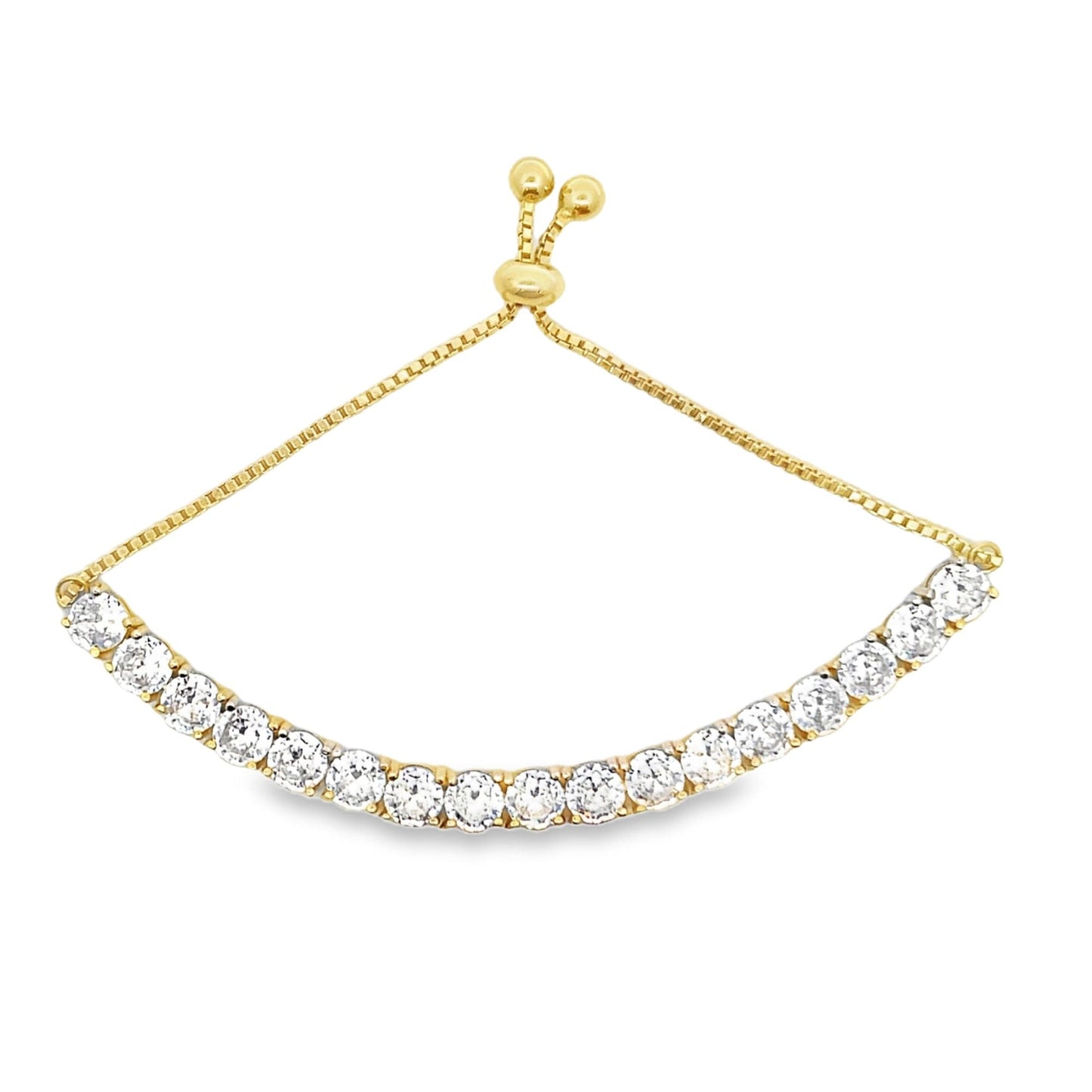 Adjustable Box Chain Bracelet With Large Round Clear CZ Stones (I117)