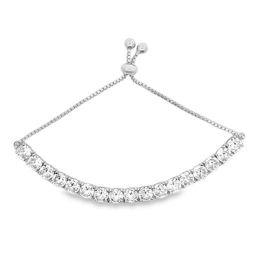 Adjustable Box Chain Bracelet With Large Round Clear CZ Stones (I117)