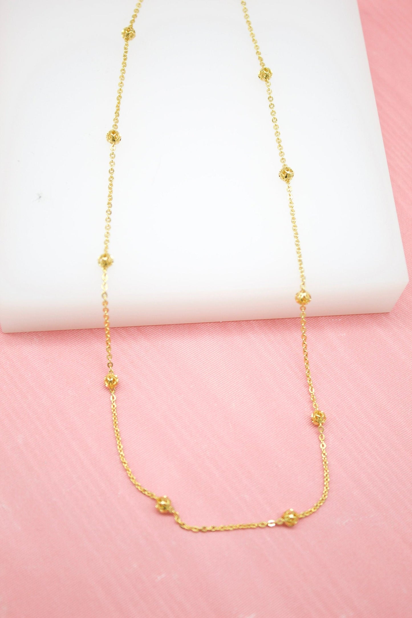 18K Gold Filled Bead Diamond Cut Rolo Necklace
