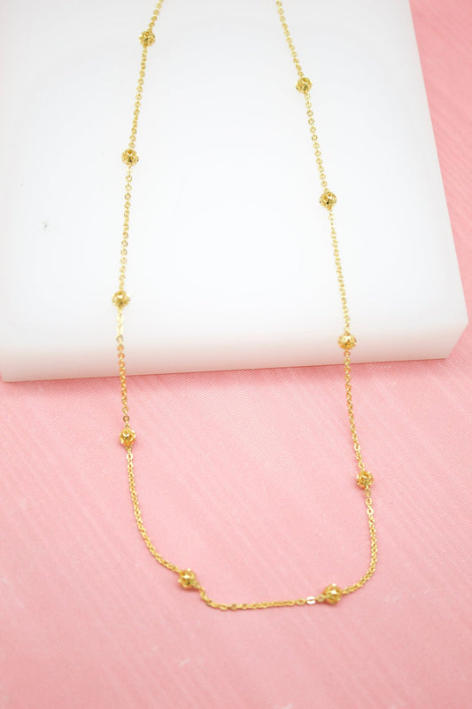 18K Gold Filled Bead Diamond Cut Rolo Necklace